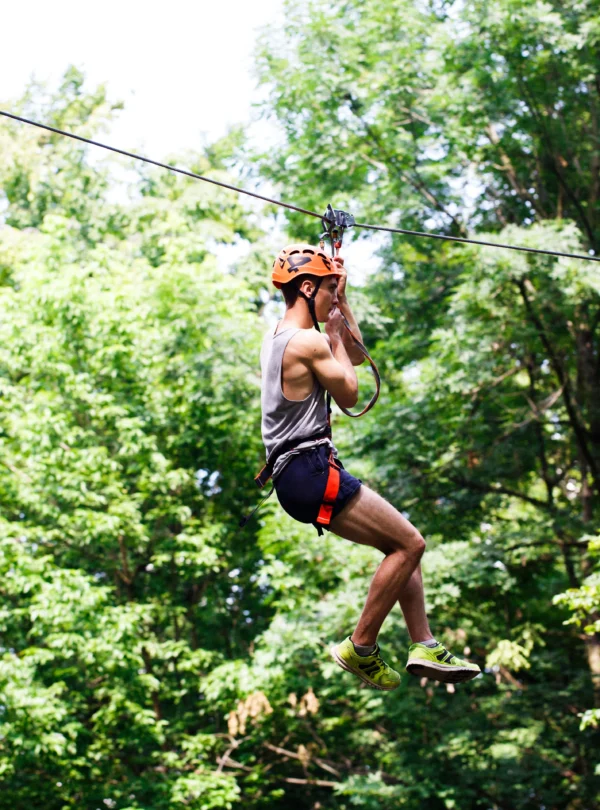 man-goes-down-rope-entertainment-park